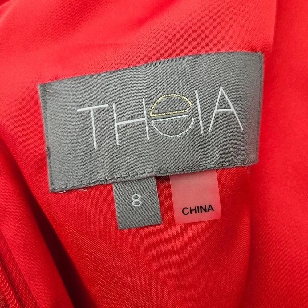 Theia Red Asymmetrical Ruched Flutter Sleeve Gown Size 8 Formal Event Black Tie